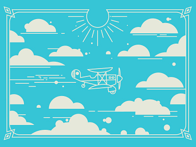 Biplane biplane blue flat illustration modren sky