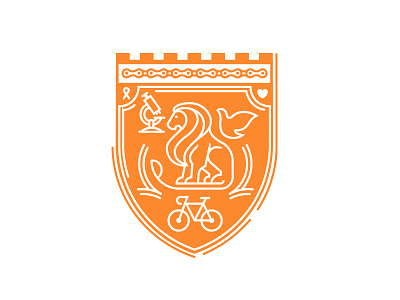Obliteride bike cancer chain crest dove flat heart illustration line lion orange sience