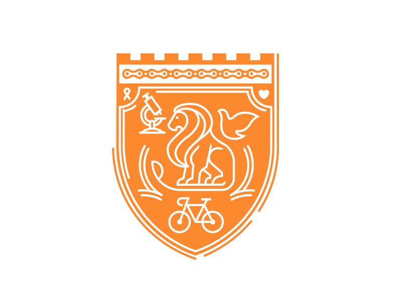 Obliteride chain heart illustration orange flat line bike cancer sience crest dove lion