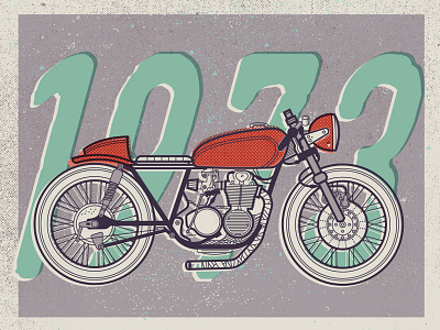 1973 Honda cafe racer halftone lines motorcycle poster