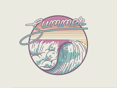 Summer.. its time. crest illustration line summer sun set wave