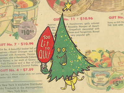 Too Lit To Quit chrismas design illustration mascot newspaper texture tree vintage x mas