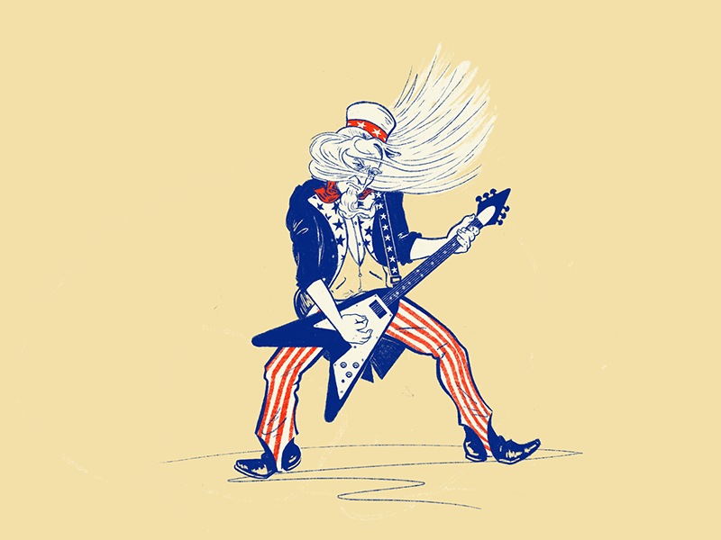 America 4th july american american flag draw guitar head bang metal rock seattle freelancer sketch