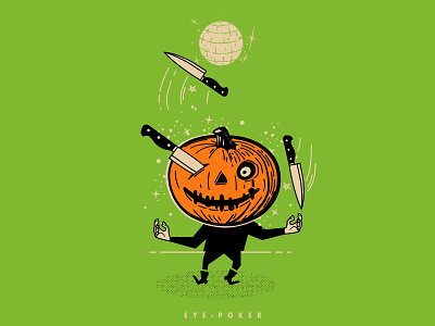 EYE POKER dance dance party halftone halloween illustration jackolantern knife line pumkin vector