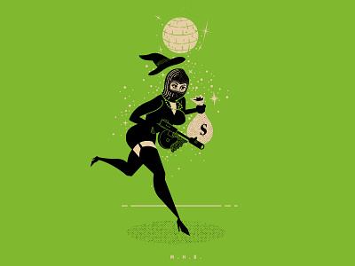 M. H. B. dance party halftone halloween hungry illustration money robbery run witch