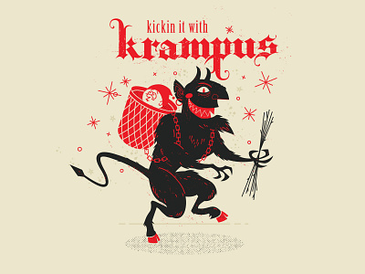 Kickin it with Krampus bad christmas halftone horror illustration kids krampus naughty sticks
