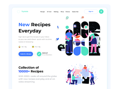 Food Recipe website design illustration landing logo ui ux webdesign