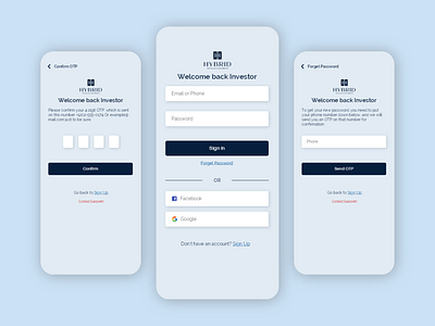 Sign up interface