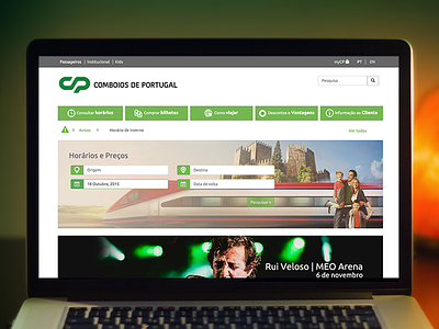 Comboios de Portugal - Desktop version comboios portugal company cp desktop gray green portfolio responsive train web website white