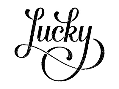 Lucky - New & Improved black and white lettering lucky script type word