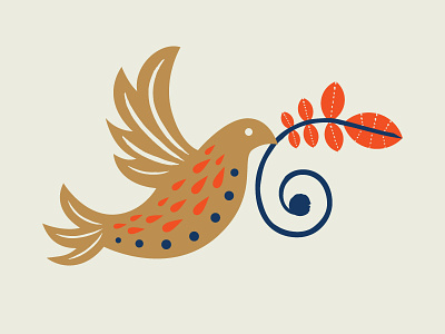 Folk Bird Illustration bird dove floral folk art gold illustration