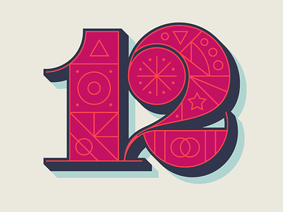 12 Year Anniversary decorative high contrast lettering logo modern numbers shadow type