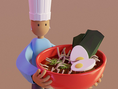 Ramen Chef close up blender character design cute design food icon illustration minimal pastel