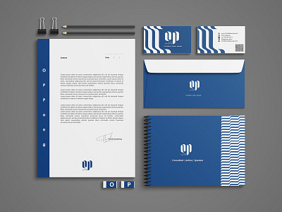 Brand Identity Design for OP blue blue and white brand identity branding business cards design digital envelope design logo logo design mark marketing stationary design stationary mockup