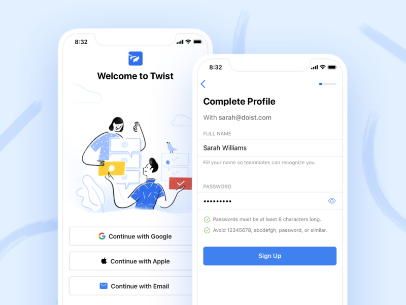 Twist Onboarding (iOS) app communication interaction live login onboarding project real remote sign up team twist ux work