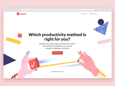 Todoist Productivity Methods app icon illustration landing page live marketing productivity project real task management todo todoist web web design website