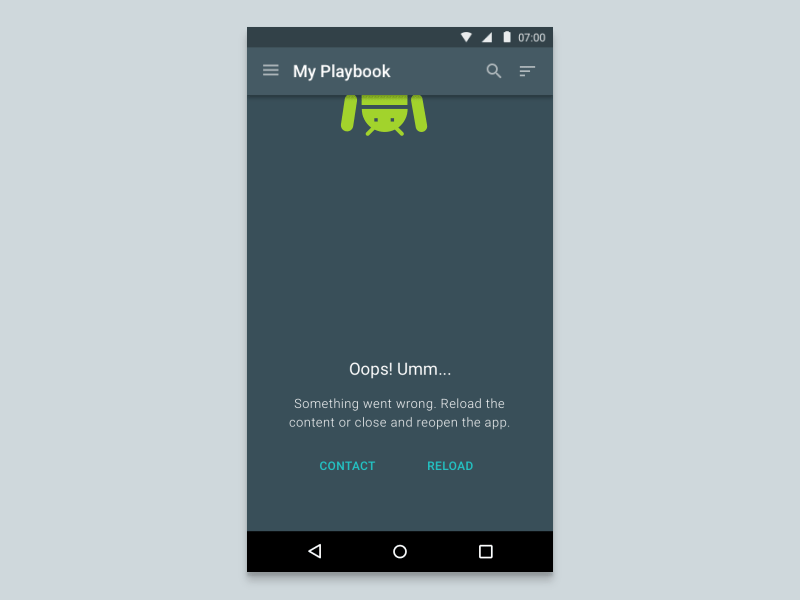 Google Playbook – Error Animation android animation app developer error google material design motion personalization playbook ribot