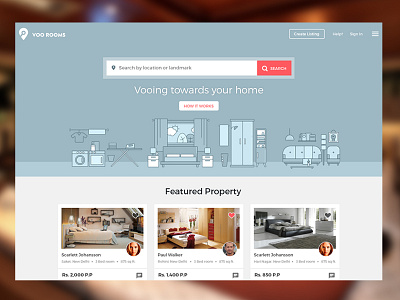 Voorooms Landing page buy find flatmate rent sell startup voorooms landing page