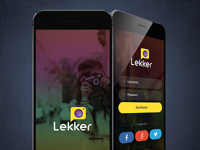 Lekker Photo Sharing App login page mobile app photo sharing app splash