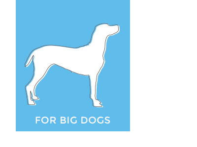barks! / dog size label blue sans sans serif silhouette white