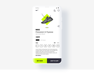 Nike Store Mobile UI Design #DailyUI amazon android buy clay colorpalette colorscheme dailyui ecommerce flipkart mockup myntra nike nike running nike shoes precision shoes store store ui uiux white