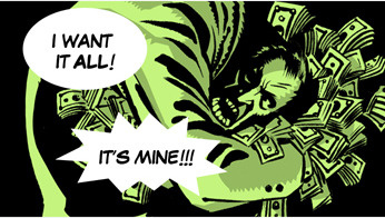 Greed comic panel cartoon comics design green illustration ink