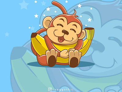 monkey hugging banana animal animal illustration cartoon character cartoon illustration cartooncute cartoons creative creative design cute animal cute illustration monkey monkeycute