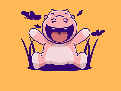 a hippopotamus who likes to be accompanied by butterflies animal animal illustration butterfly cartoon character cartoon illustration cartooncute cartoons creative cute cute animal cute illustration hippo hippocute