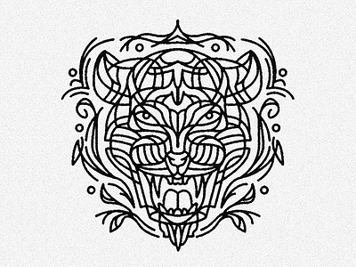 decorative tiger tattoo angry animal decorative lines linework tattoo tiger