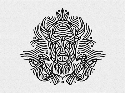 Native American Tattoo american bison buffalo feather indian linework native tattoo tomahawk