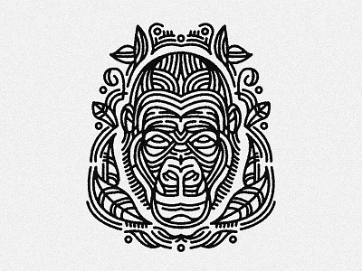 Gorilla Head - tattoo decorative gorilla leaves linework monkey plants tattoo