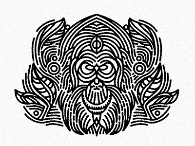 Orang-Utan - Tattoo decorative design graphic head jungle leaves linework monkey orangutan plants tattoo