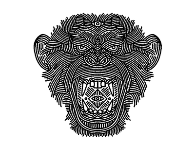 chimp - (for) print animal chimp design graphic illustration linework monkey print screen printing