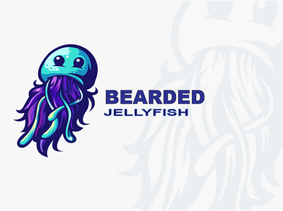 bearded jelly fish design icon illustration logo portrait vector