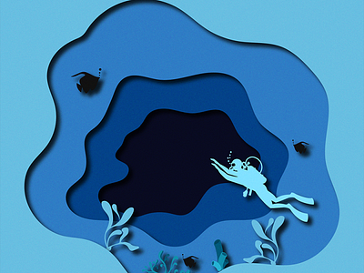Diving art colors design diving fish graphic design illustration minimal ocean papercutout sea vector