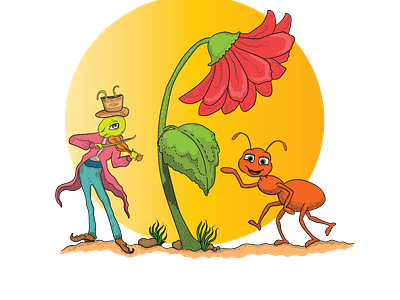 grasshopper,ant and flower cartoon grasshopper illustrator plant plants