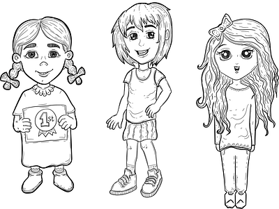 3 girls cartoon girls vector