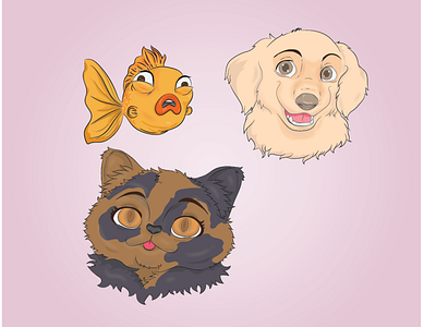 3 pets cat dog goldfish