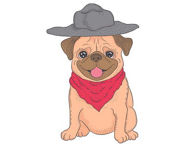 Cowboy Pug cartoon cartoon pug clip art cow boy cowboy dog dog illustration illustration pug pug clip art western