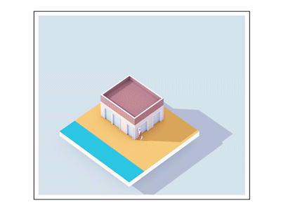 Vacation animation beach hotel isometric menu palm restaurant sun surf vacation