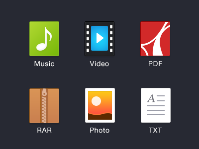 File Type file filetypes flat icon music pdf photo rar txt video zip