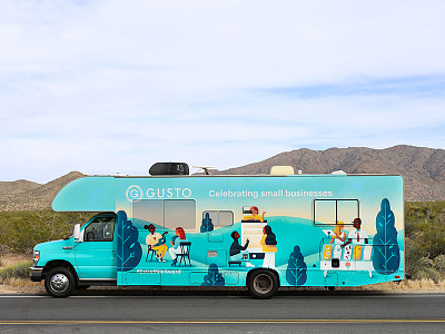 Gusto Rv among the joshua trees. design illustration