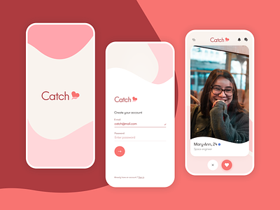 Catch - Dating app app art direction branding dating app dating logo design heart love sign up signup ui