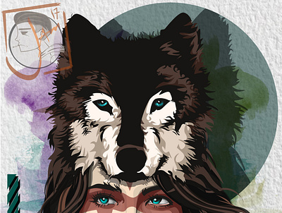 wolfwoman design art digitalart shirtdesign vector wolf woman