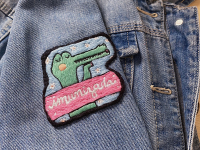 Jacaré Imunizada (Patch) alligator embroidery handmade illustration jacket jeans patch reptile ui