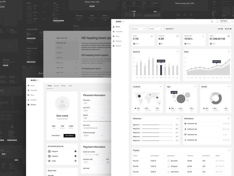 Wireframing Kit sketch cards symbols web ui ux system wires wireframe