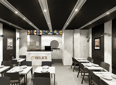 Restaurant design 3d 3dmodeling armand mohamadi black and white design design jouyoffice lumion minimal minimal design minimal restaurant odelice odelice restaurant paris rendering restaurant design restaurant paris