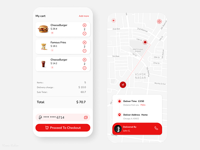 Food Delivery App - cart basket screen design cart cart screen food delivery app light mode design map screen ui