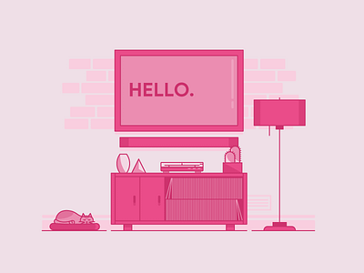 Oh, Hello. debut first hello illustration living room vector