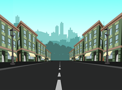 Street Front 2d 2danimation background city background houses illustration main street street town
